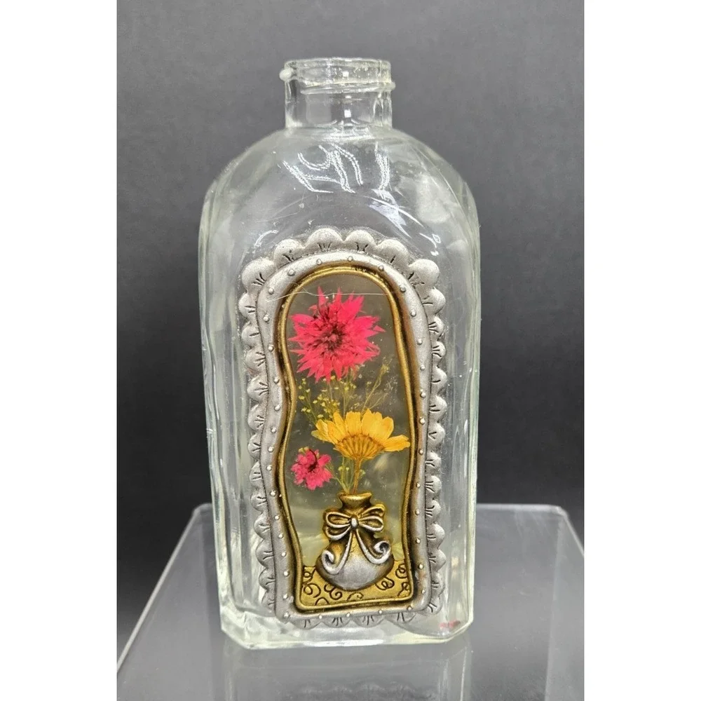 VTG Decorative Unbranded Floral Apothecary Decanter Bottle NO TOPPER/STOPPER‎